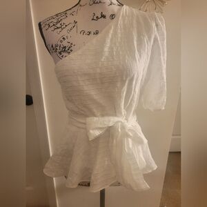 Nine West ~ One Shoulder Shirred Tie Waist Peplum Top